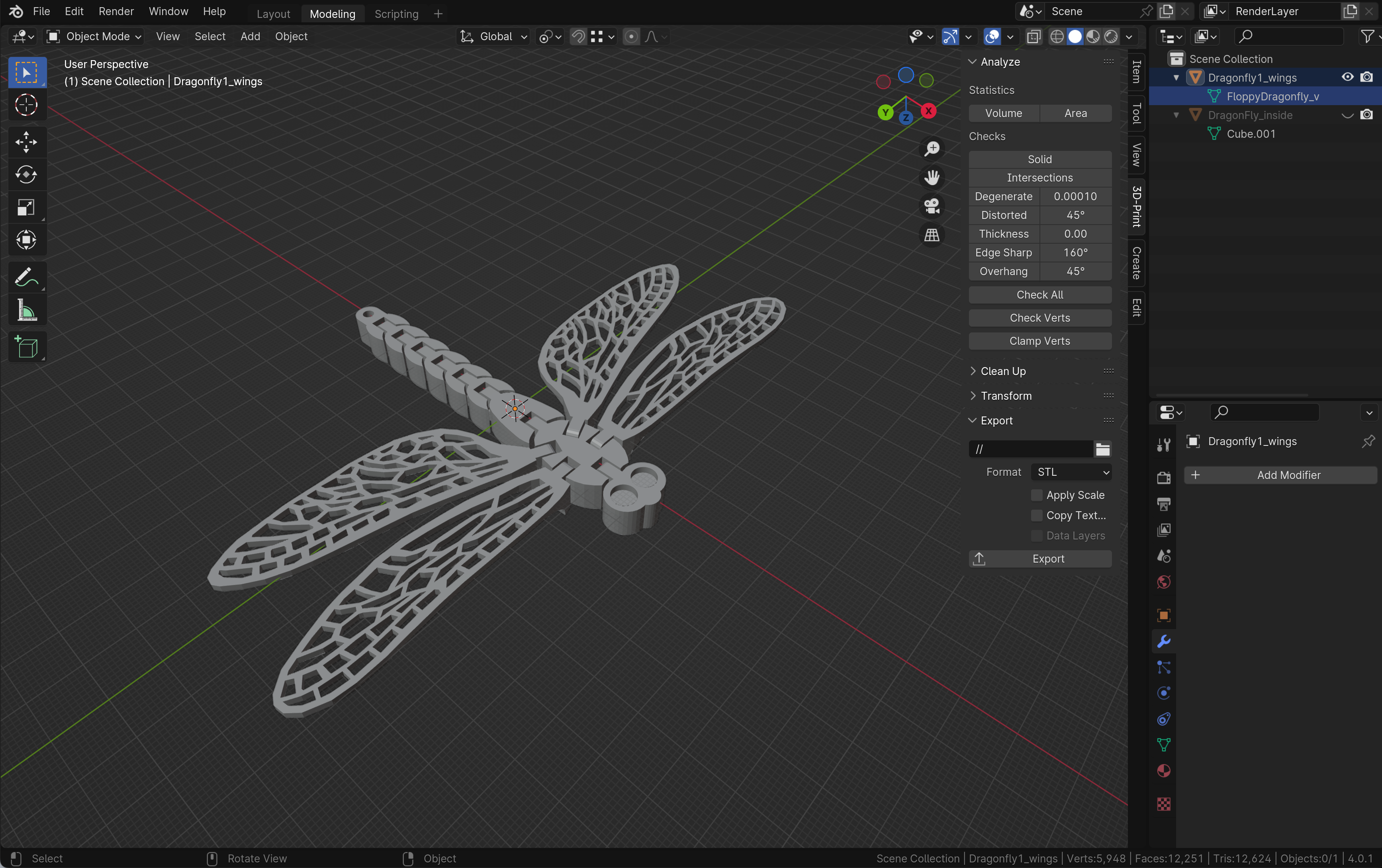 Articulated dragonfly body/wing model in Bender